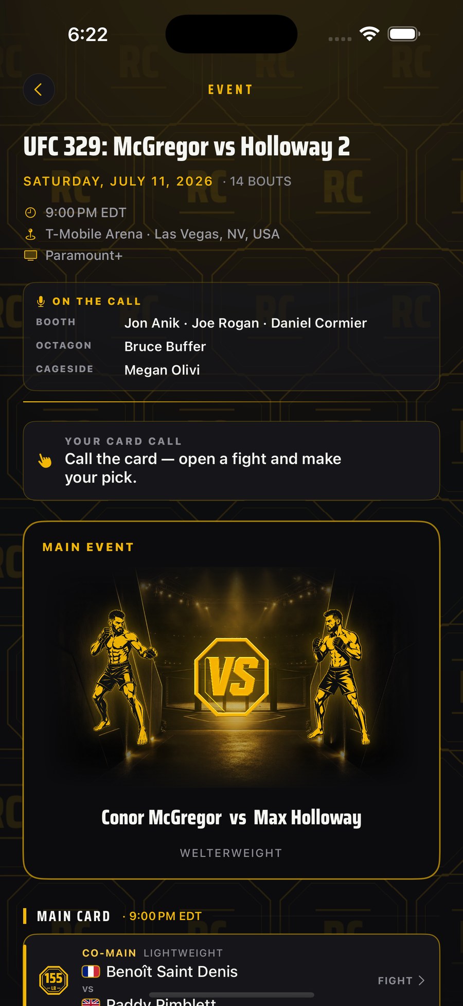 ROUNDCALL event card with Your Card Call