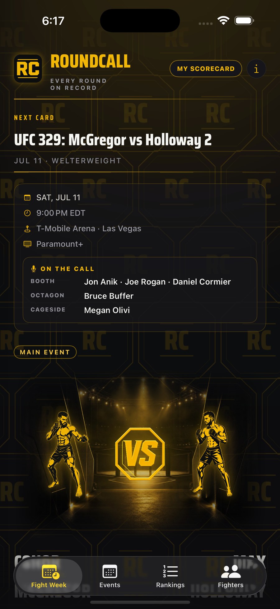 ROUNDCALL home — fight week and the main event